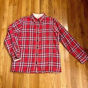 Women's L.L. Bean Fleece Lined Plaid Flannel Button Up Shacket Shirt Size SMALL